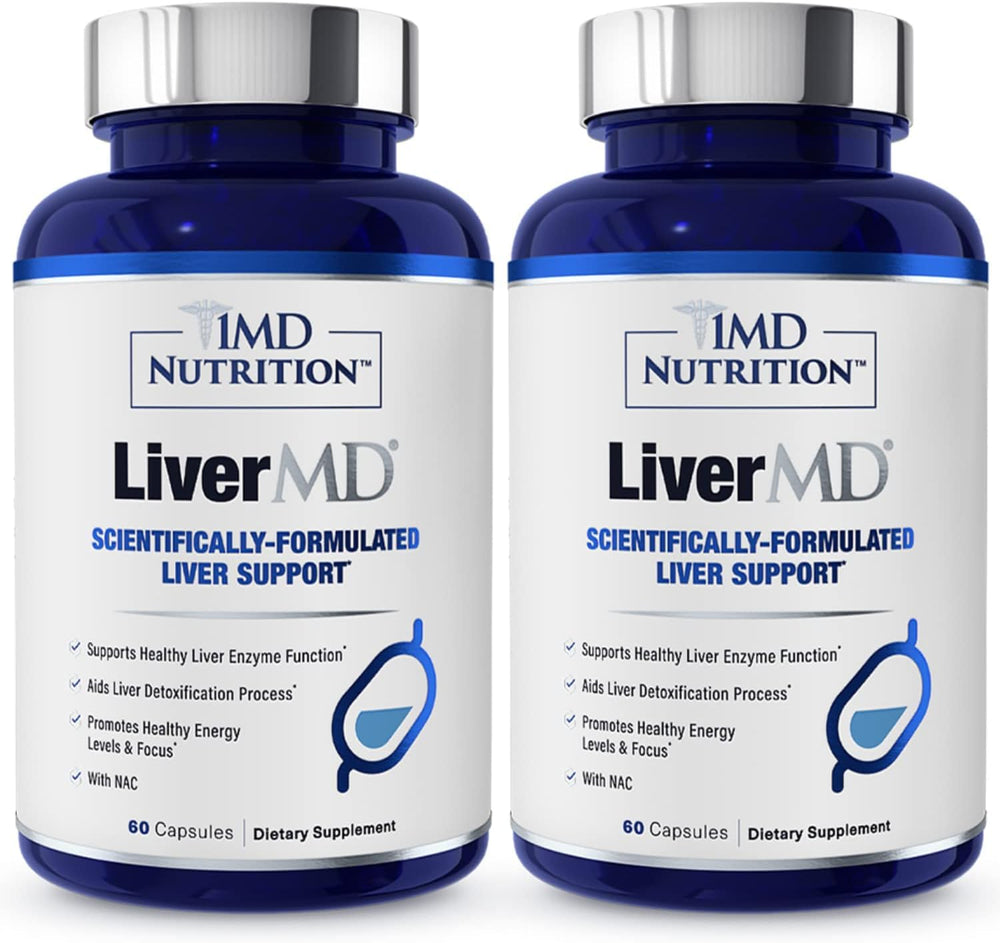 1MD LiverMD bottle front promoting liver support for daily wellness.