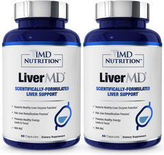 1MD LiverMD bottle front promoting liver support for daily wellness.