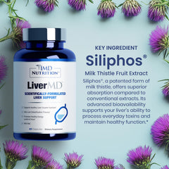 1MD LiverMD bottle pour illustrating convenient daily dosage.