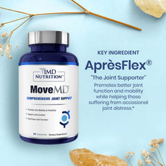MoveMD bottle label close-up emphasizes collagen and mobility support.