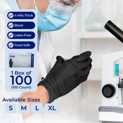 1st Choice Black XL nitrile gloves close-up showing puncture resistance for tough tasks.