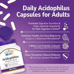 Close-up of 21st Century Acidophilus capsules for easy daily use
