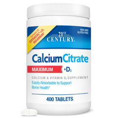 21st Century Calcium Citrate D3 bottle showcases highly absorbable formula for bone support.
