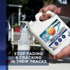 The 303 Products Marine Aerospace Protectant dust-repels exterior surfaces after treatment.