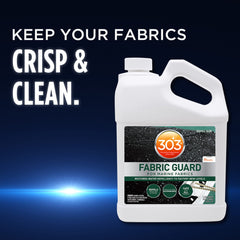 Fabric before and after treatment with Marine Fabric Guard demonstrating renewed barrier