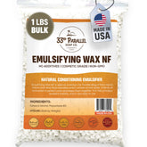 33RD PARALLEL SOAP CO Non-GMO Emulsifying Wax NF pastilles pack for versatile cosmetic formulations.