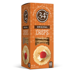 34 Degrees Original Crisps pack 4.5oz showing light, crunchy texture for versatile snacking.