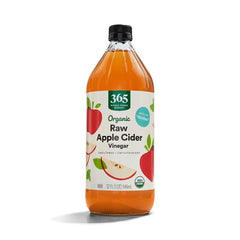 365 by Whole Foods Market organic apple cider vinegar bottle for salads and dressings.