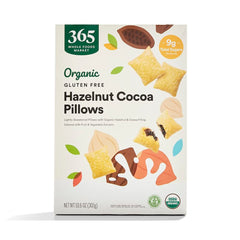 365 by Whole Foods hazelnut cocoa pillows box front with gluten-free crunch