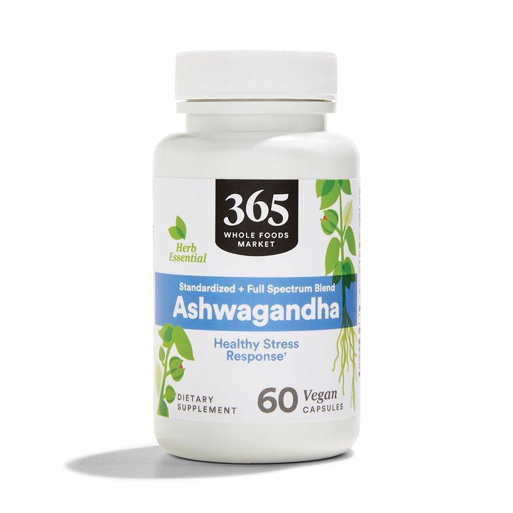 365 by Whole Foods Market Ashwagandha bottle front suggesting daily stress support.