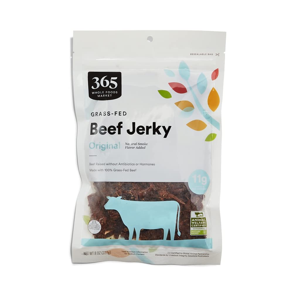 365 by Whole Foods Market beef jerky 8oz pack for convenient protein snacking.
