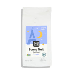 365 by Whole Foods Market Bonne Nuit ground coffee bag for bold morning brew.