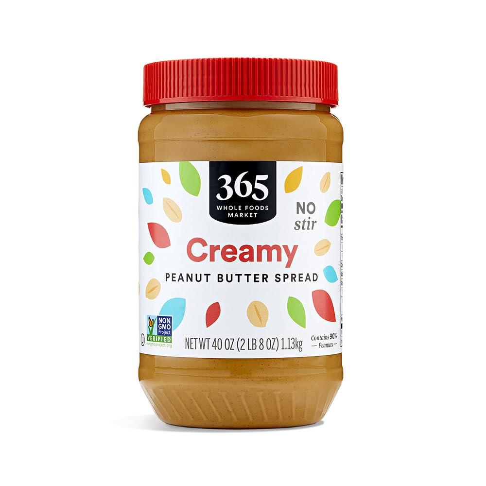 365 by Whole Foods Market creamy peanut butter spread no stir – smooth texture for quick sandwiches.