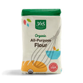 365 by Whole Foods Market Organic All-Purpose Flour package on the counter for everyday baking.