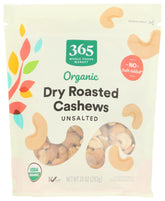 365 by Whole Foods Market organic dry roasted cashews, 10-ounce front view for healthy snacking.