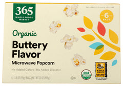 365 by Whole Foods Market organic microwave popcorn bag for a quick, flavorful snack.