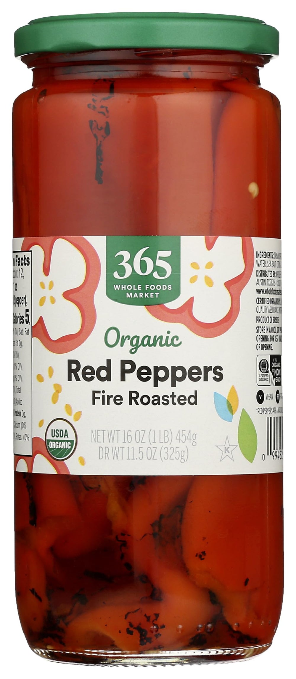 365 by Whole Foods Market organic roasted red peppers in jar, perfect for sandwiches.