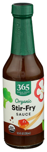 365 by Whole Foods Market organic stir-fry sauce bottle on a shelf for easy weeknight meals