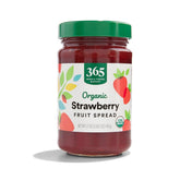 365 by Whole Foods Market Organic Strawberry Fruit Spread jar ideal for topping toast.