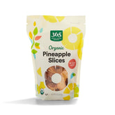 365 by Whole Foods Market organic unsweetened dried pineapple close-up, convenient on-the-go snack.