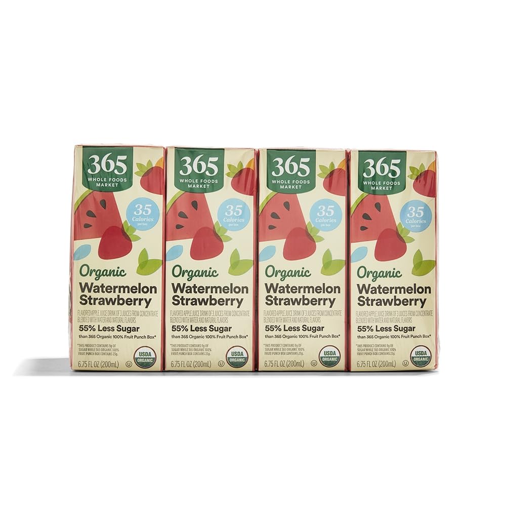 365 by Whole Foods Market watermelon-strawberry juice box front view for easy lunchbox packing.