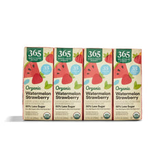 365 by Whole Foods Market watermelon-strawberry juice box front view for easy lunchbox packing.