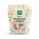 365 by Whole Foods Market organic dry roasted cashews pack, protein-rich snack.