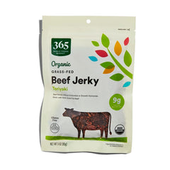 365 by Whole Foods Market Teriyaki Beef Jerky 3 oz front view, portable protein snack