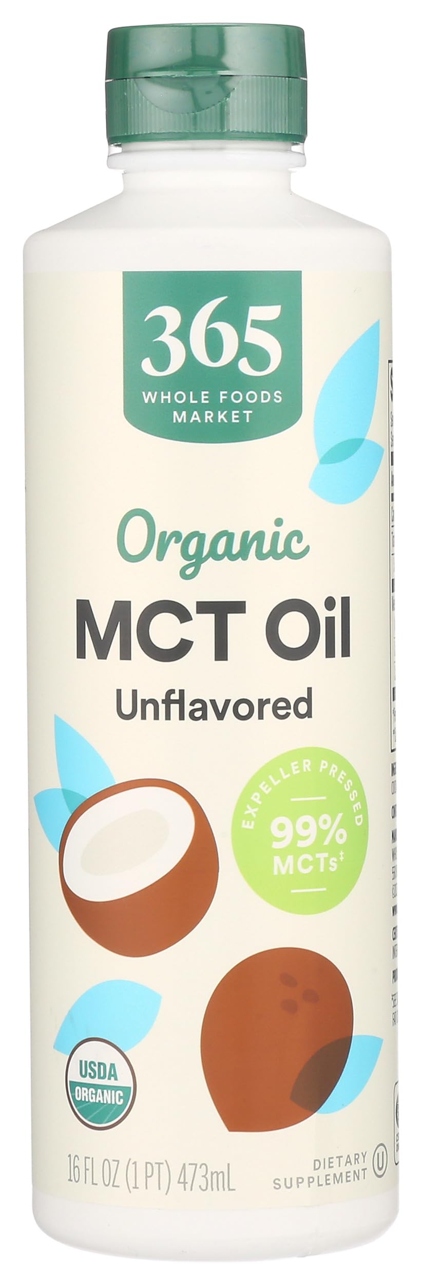365 by Whole Foods Market MCT Oil bottle front showing organic and unflavored versatility for daily use