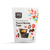 365 by Whole Foods Market mini dark chocolate peanut butter cups in packaging, ideal portable snack.