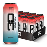 3D Liberty Pop can front label highlights sugar-free energy for workouts and focus.