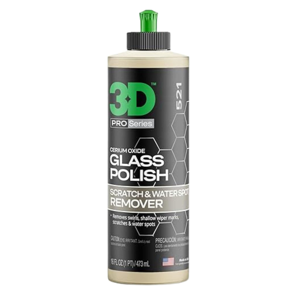 3D Glass Polish removes wiper marks for clearer car glass.
