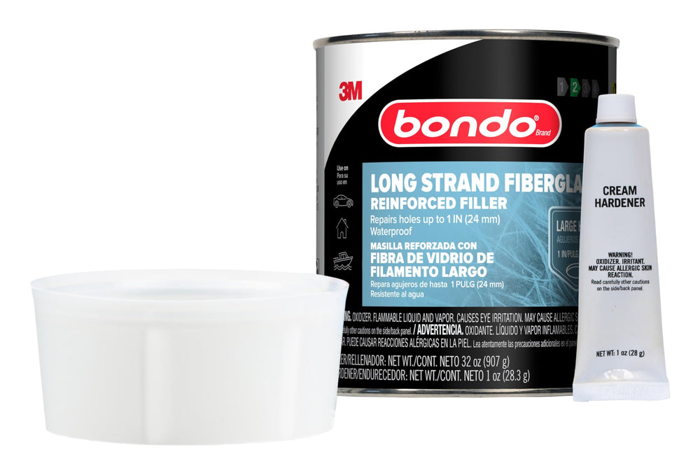 3M Bondo-Hair long strand filler reinforces tough repairs on metal and fiberglass.