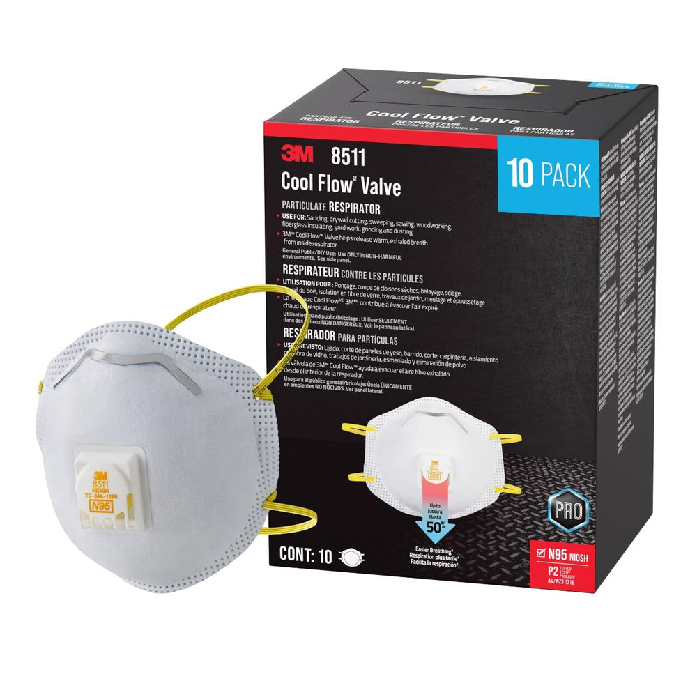3M N95 respirator 8511 pack-10 protects against dust and particles.
