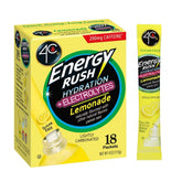 4C Energy Rush Lemonade packet dissolving in water for quick refreshment.