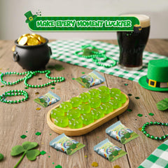 4E's Novelty green shamrock gummies closeup showing texture