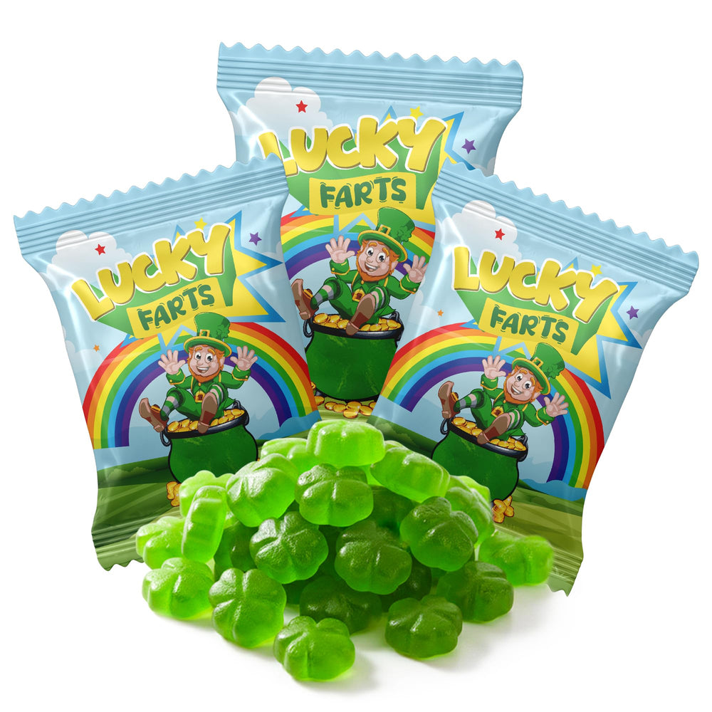 4E's Novelty shamrock gummies pack overview for St. Patrick's Day celebrations