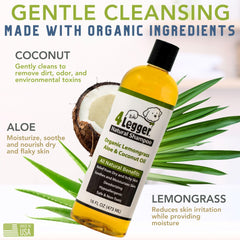 4Legger shampoo lemongrass-aloe close-up showing natural ingredients