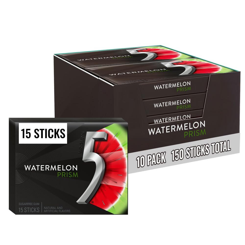 5 Gum Watermelon Prism bulk-pack box emphasizes long-lasting flavor.