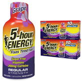 5-hour ENERGY grape shot bottle close-up, compact caffeine boost for busy days