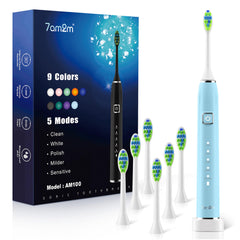 7AM2M sonic toothbrush front view in blue, compact design for easy daily brushing.