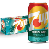7UP Tropical Zero Sugar can with mango-peach flavor ready to refresh.