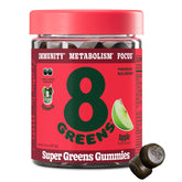 8Greens supergreens gummies close-up showing vibrant color for daily greens.