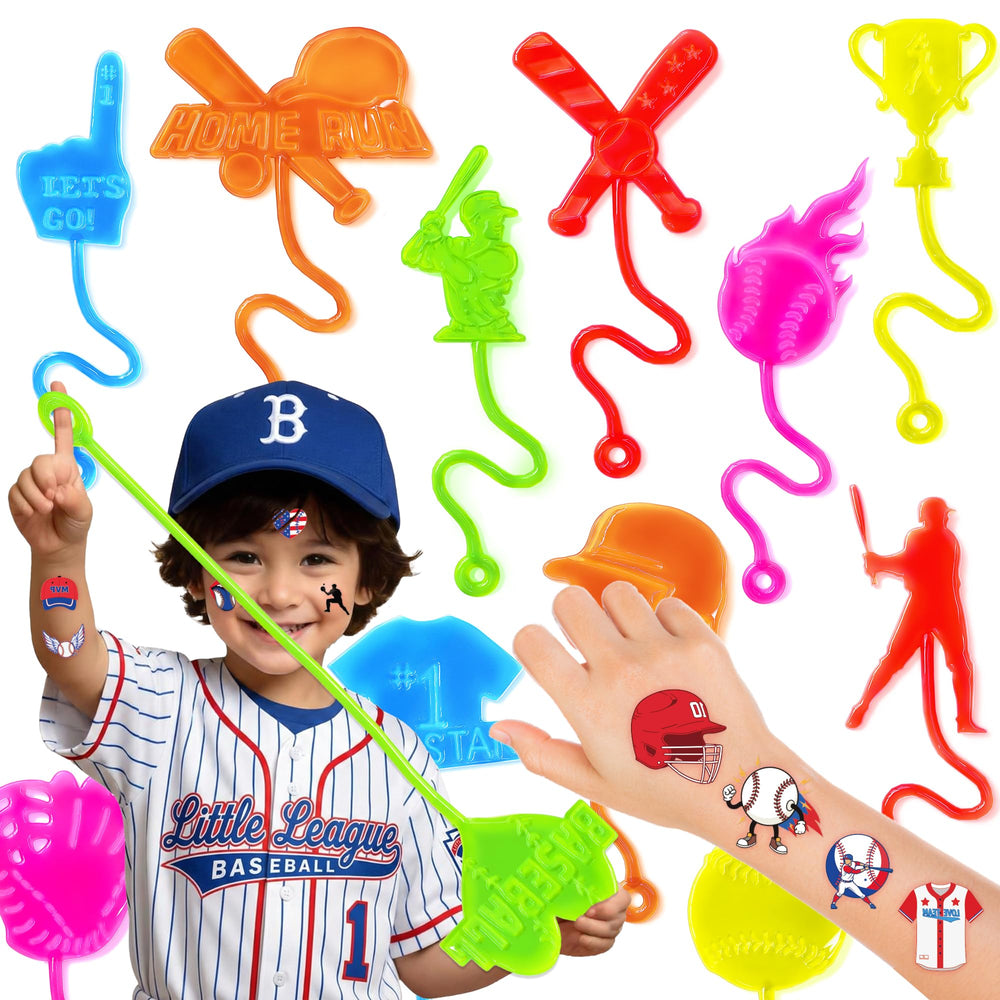 91STICKYHAND baseball stick hands shown in bright designs for party favors and play