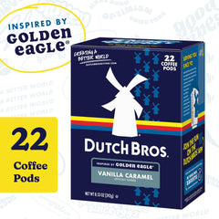 Steaming cup of Dutch Bros Vanilla Caramel coffee with aroma