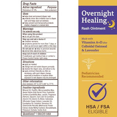 A+D Overnight Healing Diaper Rash Ointment jar shows lavender and oatmeal ingredients for soothing care