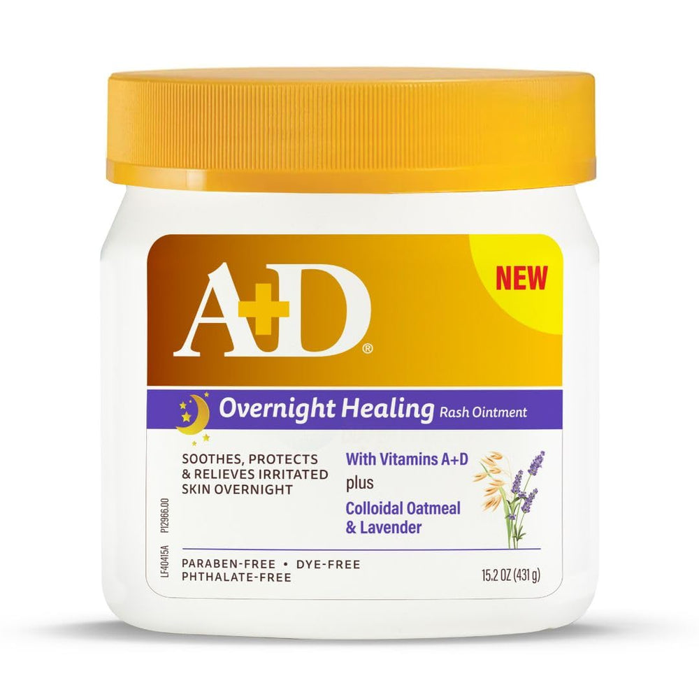 A+D Overnight Healing Diaper Rash Ointment bottle for overnight soothing and protection.
