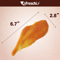 Close-up of A Freschi srl chicken jerky slices showing natural texture.
