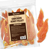 Friandise jerky poulet de A Freschi srl dans un sachet pratique pour chiens actifs.