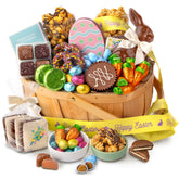 A Gift Inside gourmet chocolate Easter basket featuring assorted chocolates, ideal for gifting.